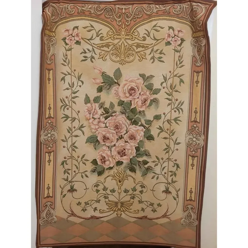 Vintage Manuel Woodworkers & Weavers Venetian Rose Grande   Woven Wall Tapestry
